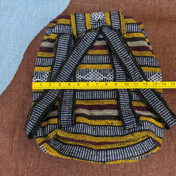 Yellow Multicolor Bag Backpack Boho Woven Aztec Mexican - Picture 6 of 6